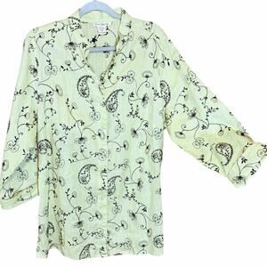 Susan Bristol Linen Tunic Top Whimsical plus size 1X Green embroidered Floral